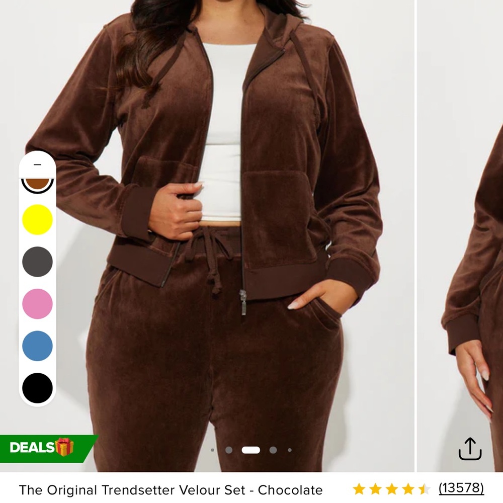 Fashion Nova Chocolate Velour Tracksuit - Picture 3 of 4